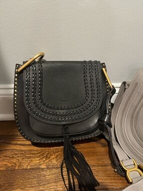 Black Marcie Small Leather Saddle Bag